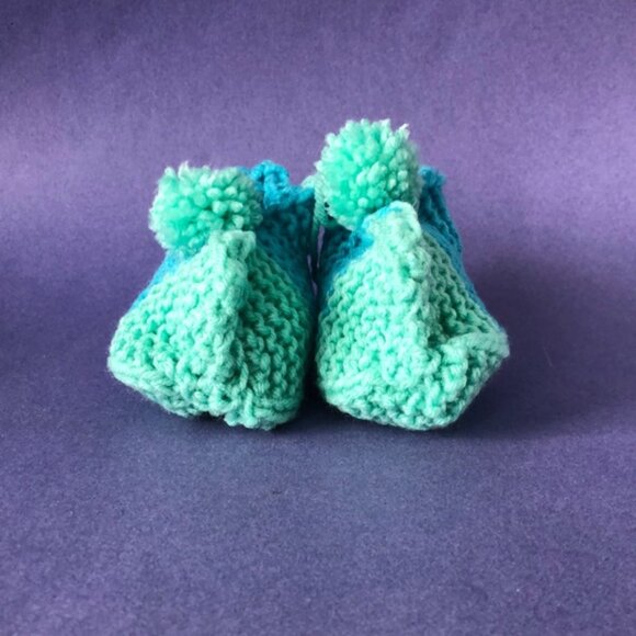 NWT Vintage Handmade Knitted Green Teal Children’s Slipper Booties - Picture 2 of 3